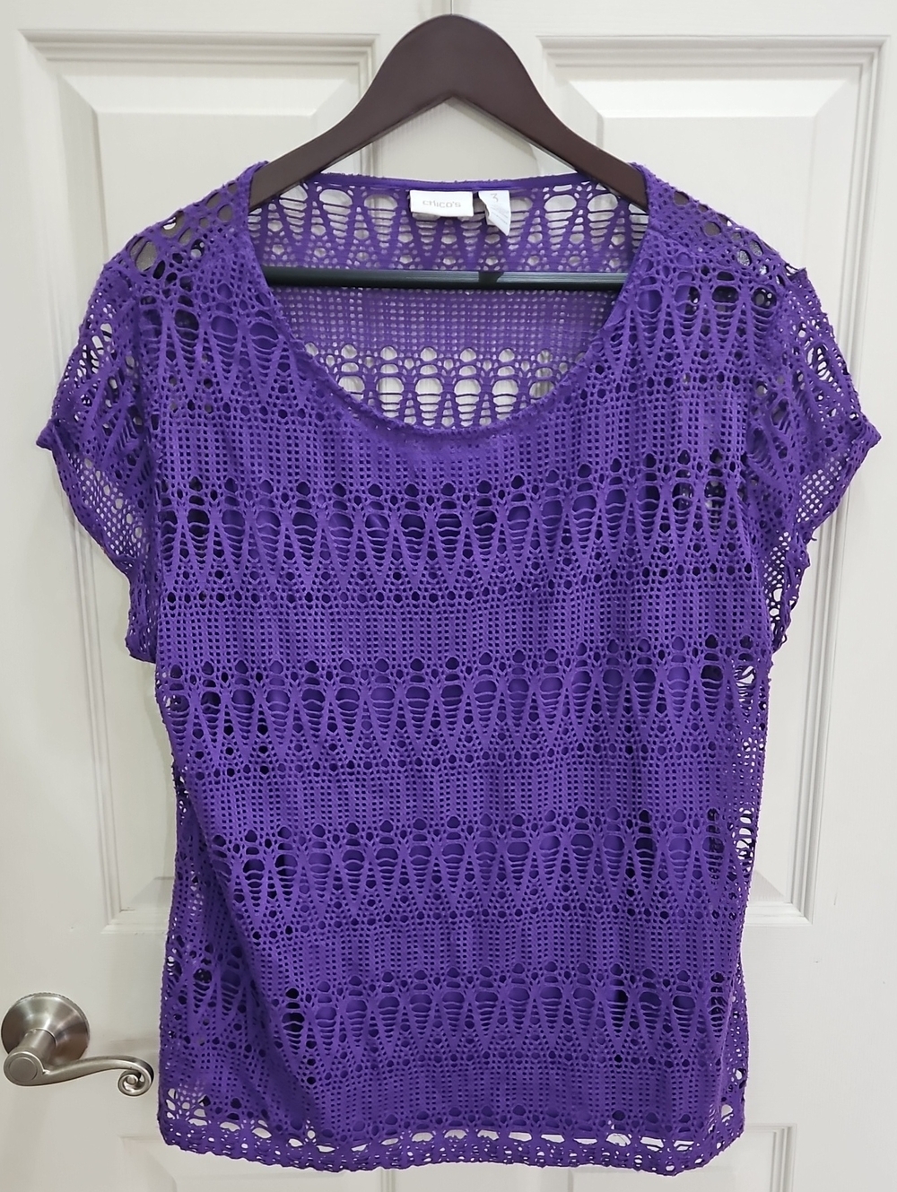 Chicos Purple Open Crochet Lined Layering Piece Sz 3 (XL)